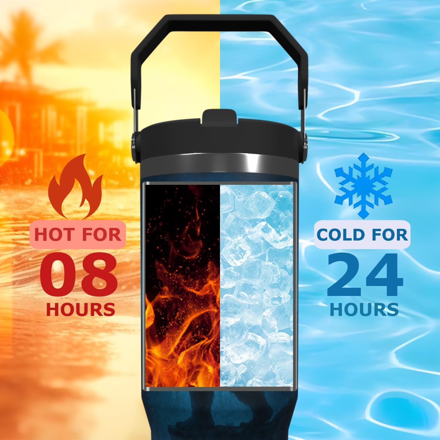 Bigfoot Tumbler with Handle Travel Mug Sasquatch Coffee Cup Big Foot Stainless Steel Bottle Gifts for Men Women Funny Bigfoot Glass Print (blue, 30oz) - Image 4