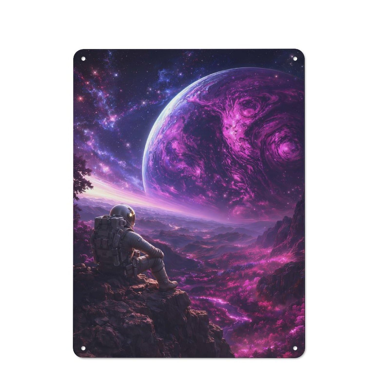 Junmoney Style-4 Retro Retro Metal Sign 40X30cm Featuring Astronaut Gazing At Alien Planet, Garage Wall Decor For Garage, Hobby Room, Office Or Man Cave