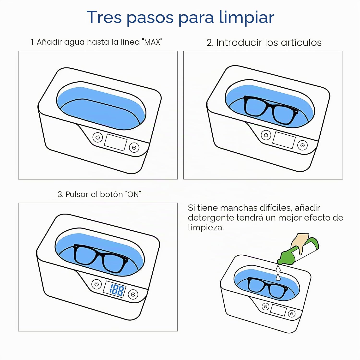 LifeBasis Limpiador ultrasónico – Dispositivo de limpieza por ultrasonidos 600 ml dispositivo digital de limpieza de gafas dispositivo ultrasónico 42 KHz dispositivo ultrasónico para limpieza de