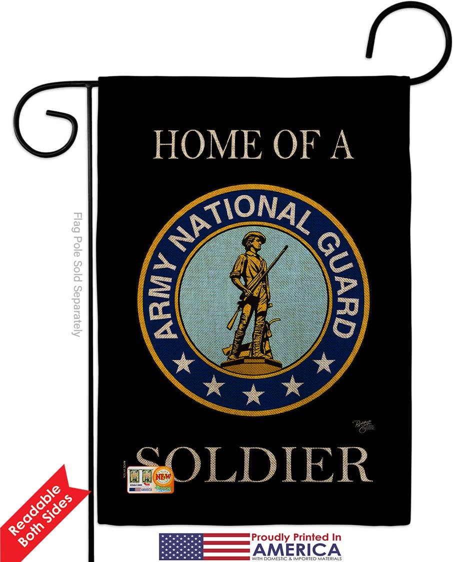 Breeze Decor Home of National Guard Soldier Burlap Garden Flag-Pack Armed Forces Army Rangers United State American Military Veteran Retire Official Applique House Yard Gift Double-Sided, Made in USA