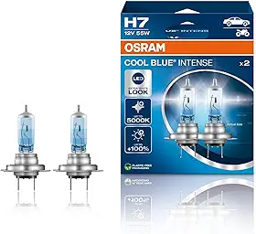 OSRAM COOL BLUE® INTENSE H7, +100% mais brilho, até 5.000K, lâmpada de farol de halogêneo, aparência de LED, caixa dobrável suspensa (2 lâmpadas)