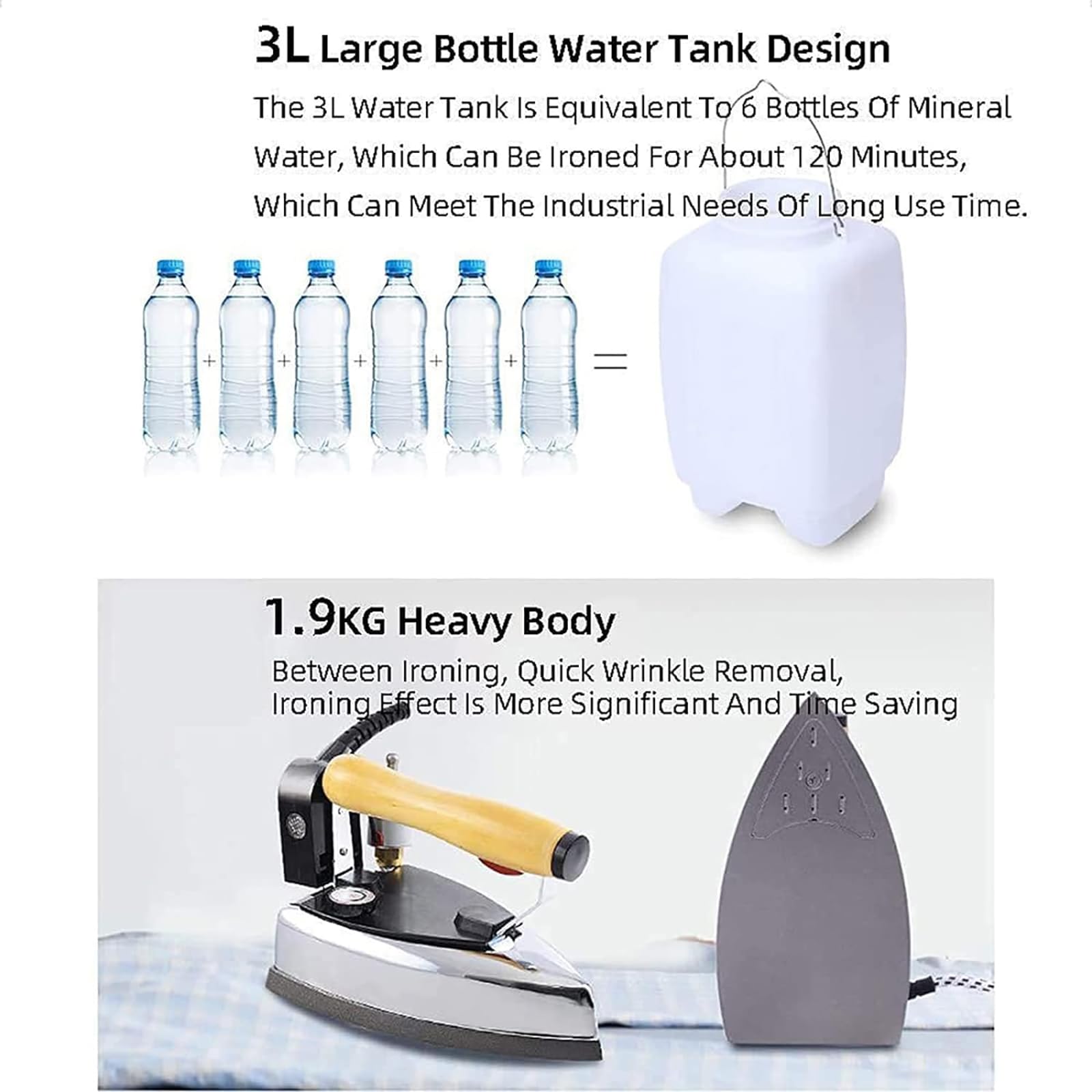 Plancha de Vapor Vertical, Plancha de Vapor Vertical Industrial para Botellas, con 3 l de Agua, 1200 W, 6 Modos de Control de Temperatura, para familias, tintorerías y Tiendas de Ropa.