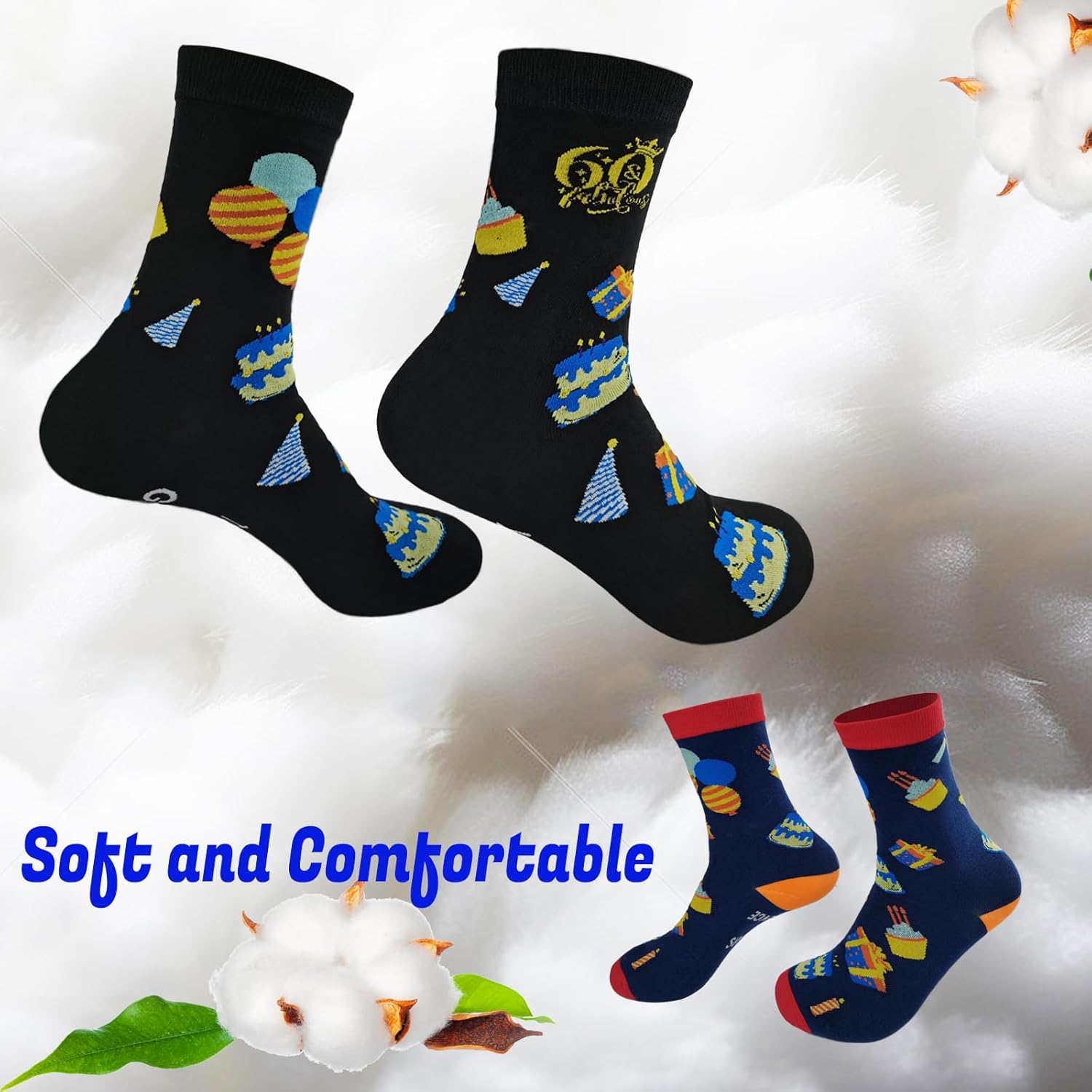 2 Pairs 60th Birthday Socks for Men Women, Stitched Funny Socks, Fun Novelty Gifts for Mom Dad - Image 6