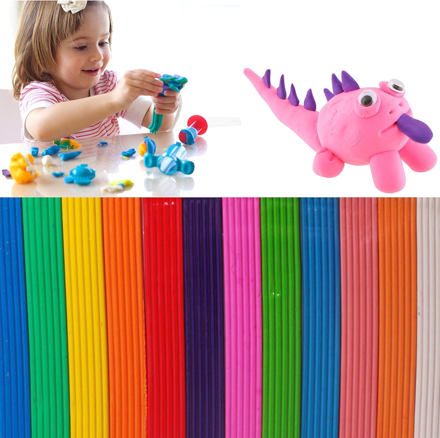 EDU3 1 KG Modelling Clay, Assorted Friendly Colors, Air Dry Ultra Light Non Toxic Clay, Safest By Highest Standards EN71 And ASTMD4236 (Product Of Germany) - 1 Pack