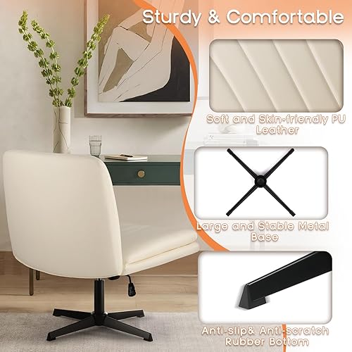 Miniatura 5 de PUKAMI Silla de escritorio de oficina sin reposabrazos, silla giratoria moderna acolchada de tela, asiento ancho ajustable en altura ajustable para