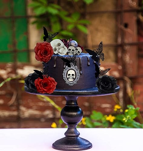 Miniatura 4 de Decoración gótica para tarta de calavera y rosa gótica, decoración de pastel de mariposa negra, decoración gótica de fiesta de boda, decoración de