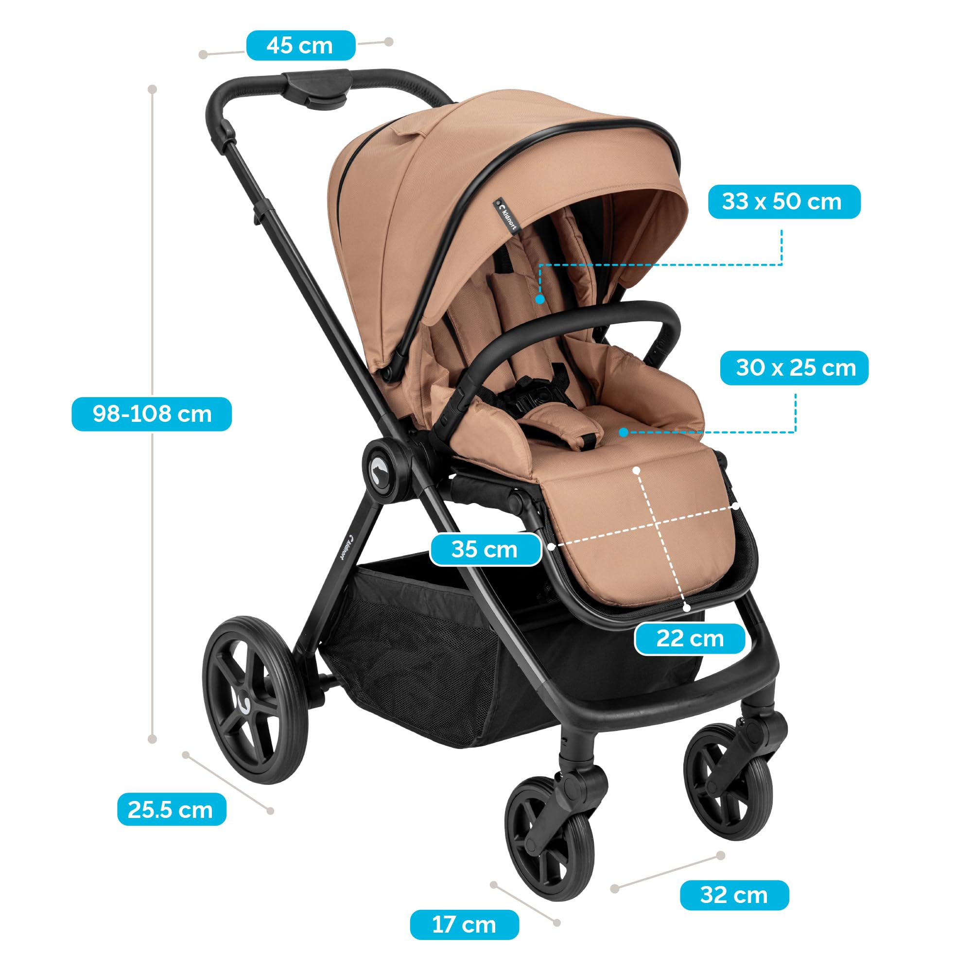 Älskar Passeggino reversibile, pieghevole, compatto, fino a 22 kg, schienale regolabile, tetto di protezione UV, cintura a 5 punti, copertura antipioggia, zanzariera, borsa grigio scuro