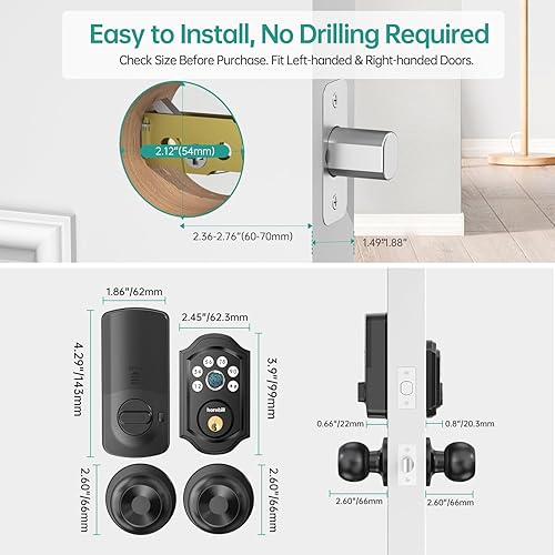 Miniatura 8 de Juego de cerraduras de puerta inteligentes Perillas de puerta de entrada sin llave Hornbill con huella dactilar, cerradura de puerta electrónica