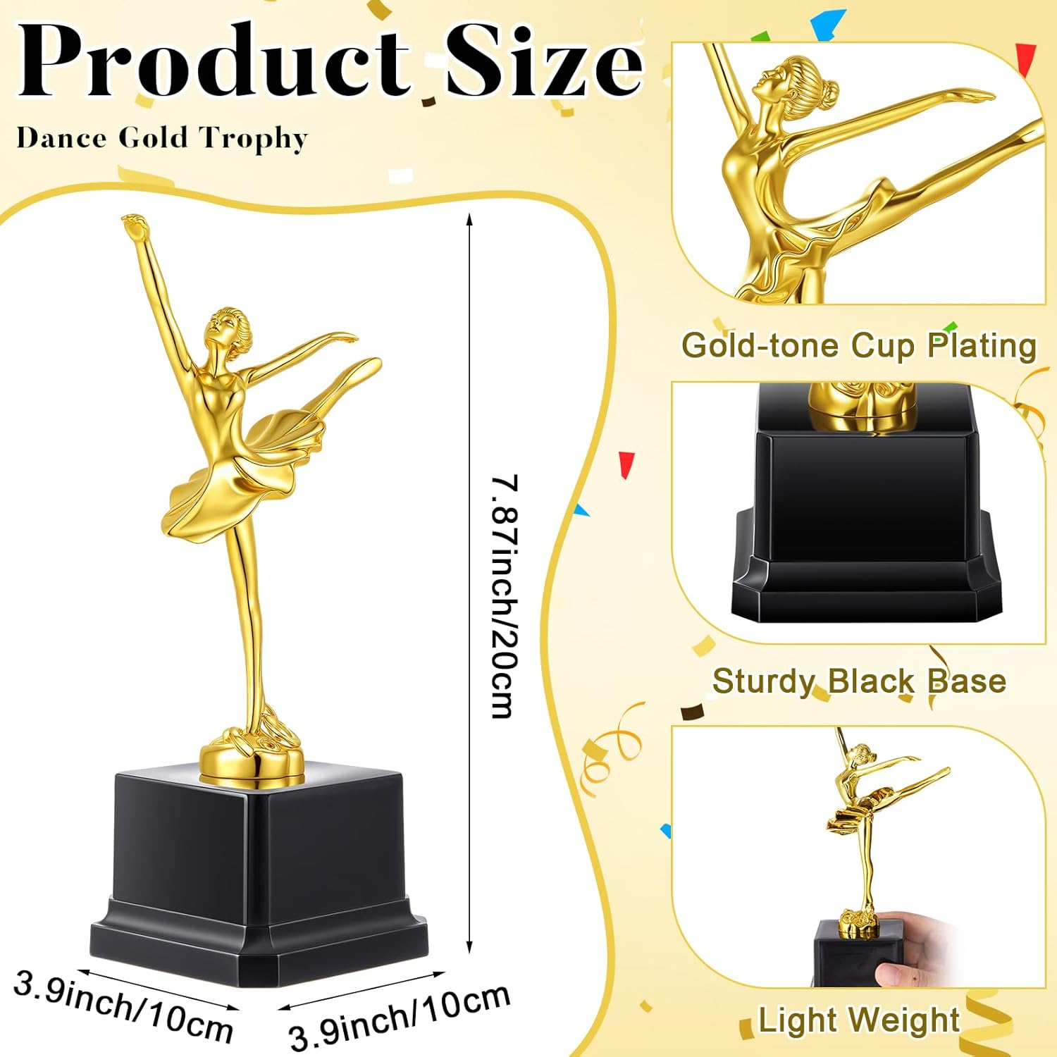 Quelay 4 Pcs 7.9 Inch Dance Ballet Trophy Awards Gold Plastic Trophies Bulk for Employee Recognition, School Prizes, Motivational Gifts, Celebrating Outstanding Achievements, Competitions