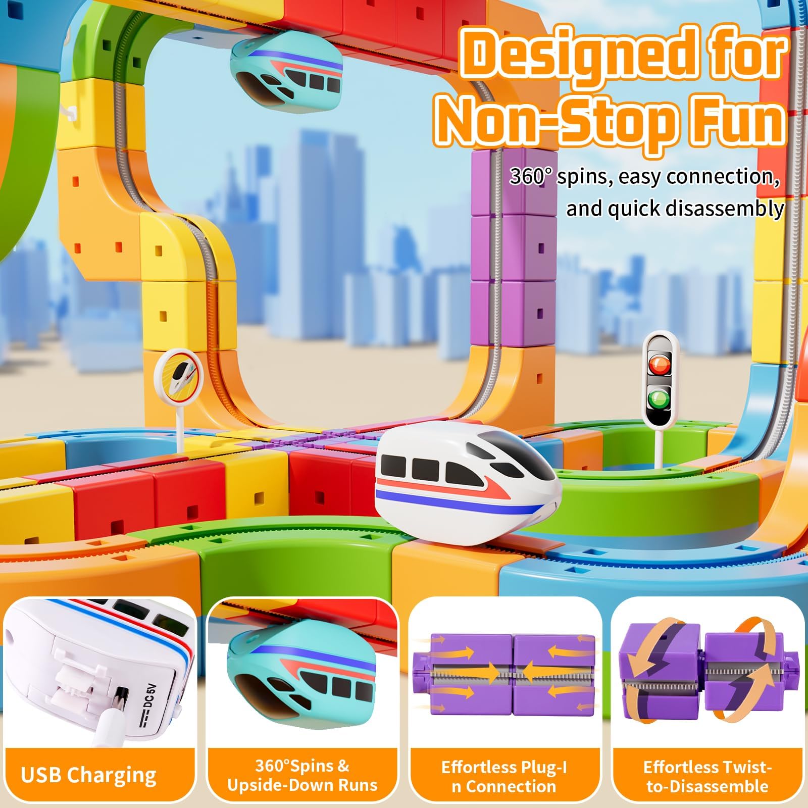 KlickRail Elektrisches Zugset mit Flexbahn für Kinder im Alter von 4-8 Jahren, 88-teilige Eisenbahn für Kleinkinder von 3-5 Jahren, Konstruktionsspielzeugbahn mit 3D-Designs
