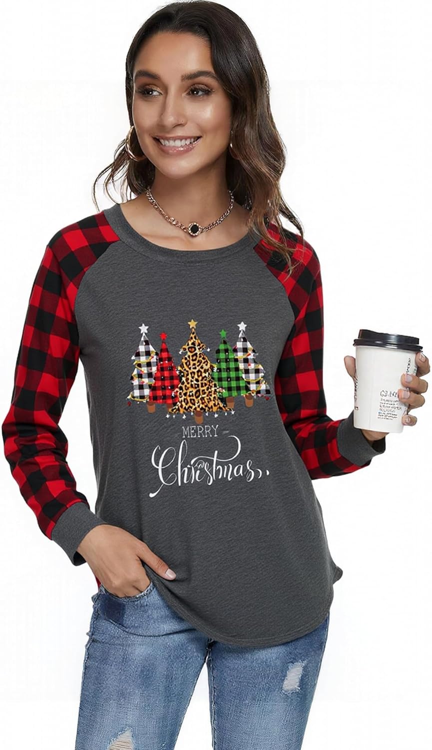 Womens Long Sleeve Christmas Shirts Holiday Pullover Tops Merry Christmas Graphic Xmas Gift T-Shirt - Image 2