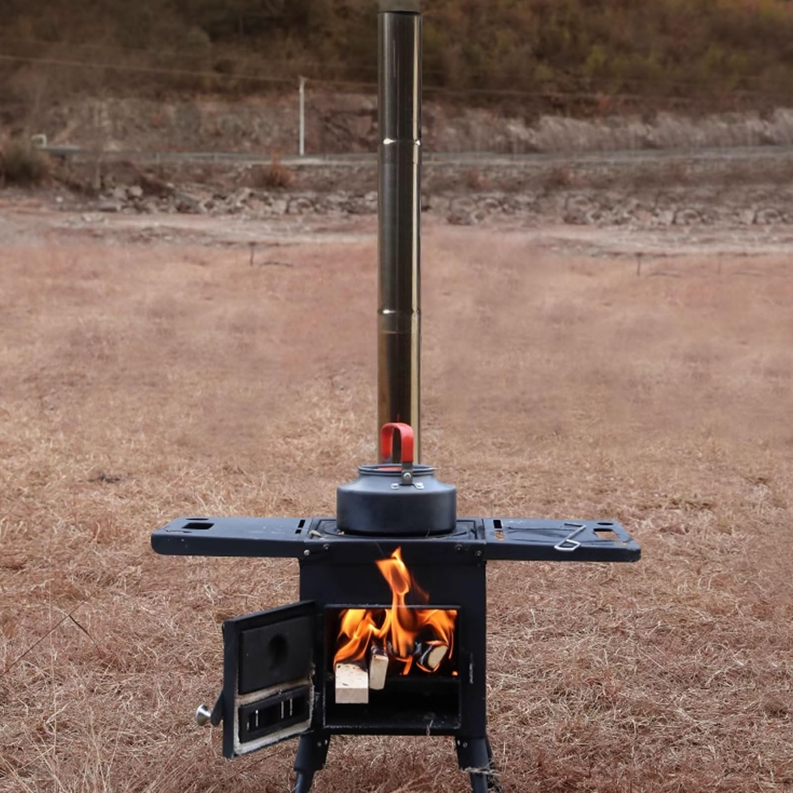 Braciere da Esterno Piedini di Appoggio Ripiegabili Materiale della Lamiera d'Acciaio Stufa A Legna Design della Valvola di Ventilazione Stufe A Legna(78 * 40.5 * 49.5CM)