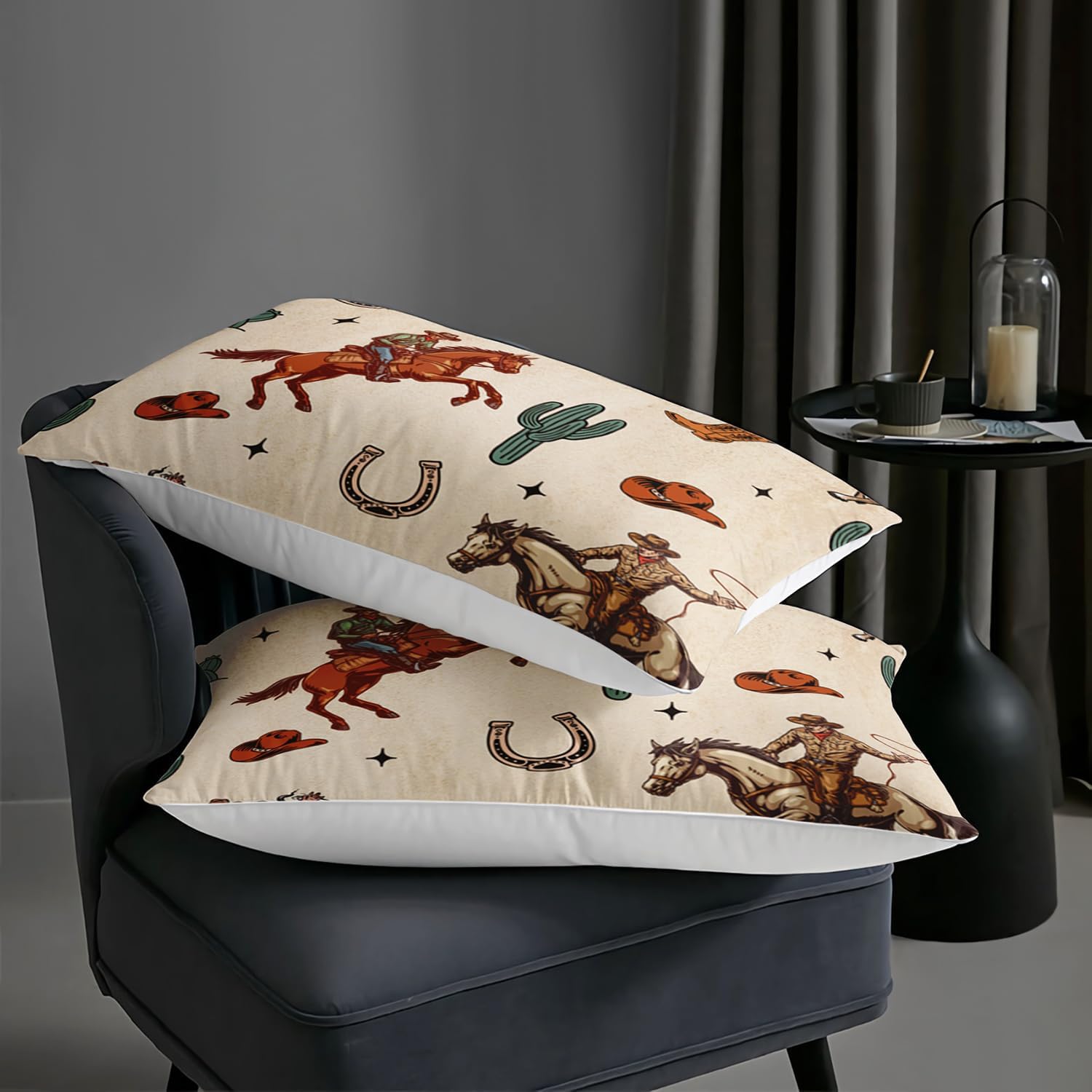 AILONEN Western Cowboy Comforter Set Twin Size, Rodeo Cowboy Riding Bull with Cacti Bedding Set for Teens,Boys Bedroom Decor,Ranch Jomon Duvet Set,3-Piece, 1 Quilt and 2 Pillowcases,Soft Breathable - Image 6