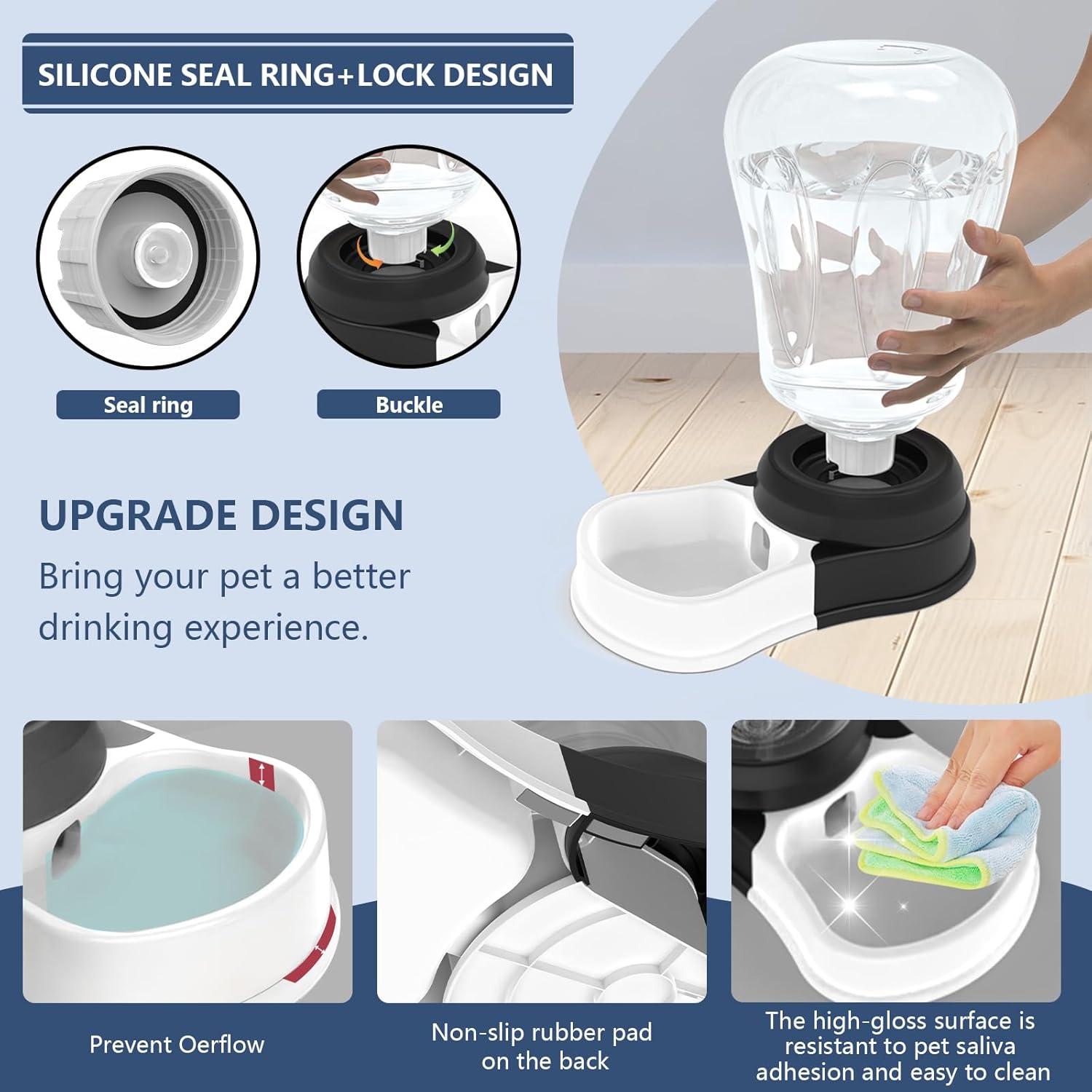 6 Liters Automatic Dog Water Dispenser, Gravity Pet Bowl Holds 3 Soda Bottles, No-Spill Cat Feeder for Large Dogs, BPA-Free & Easy Clean, Less Refills for Travel, Black