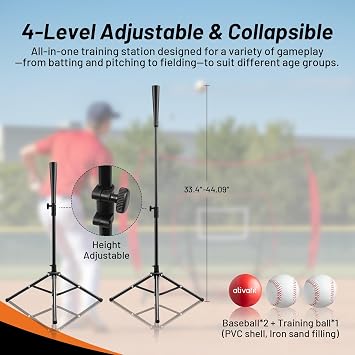Ativafit 7x7 Baseball Practice Net - Portable Pitching & Batting Training Net with Hung Net*2 - Easy Setup Baseball Net - Includes, Practice Balls*3, Batting Tee*1, Carry Bag*1