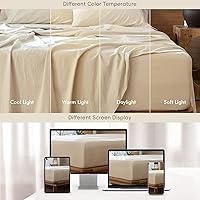 Vista 8 de MooMee Sábana bajera ajustable de solo 100% algodón lavado con textura parecida al lino, transpirable, duradera, suave, cómoda, bolsillo profundo