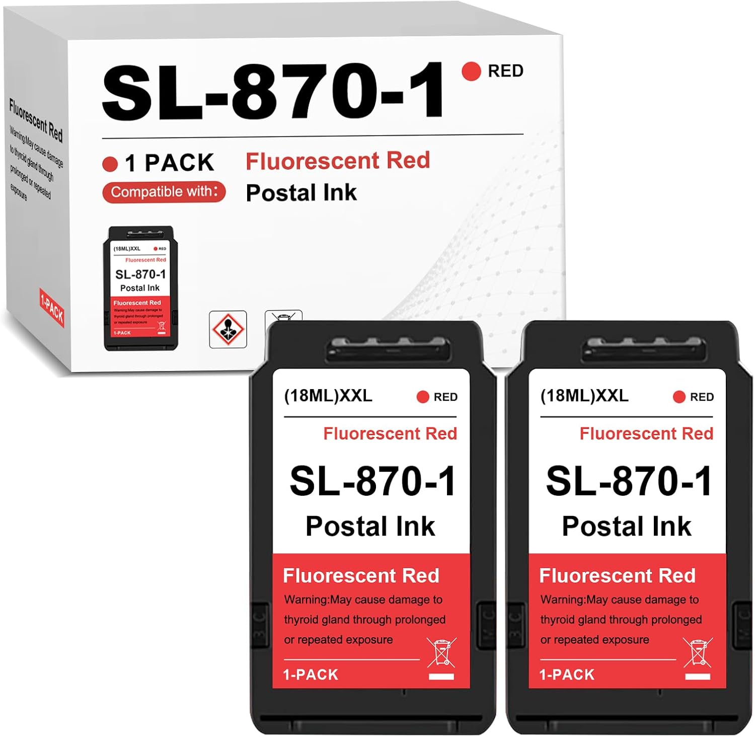 SL-870-1 Postage Red Ink Cartridge XXL Fluorescent Red Ink Compatible for Pitney Bowes New SendPro Mailstation Postage Meter (CSD1) - 2 Pack 18ML