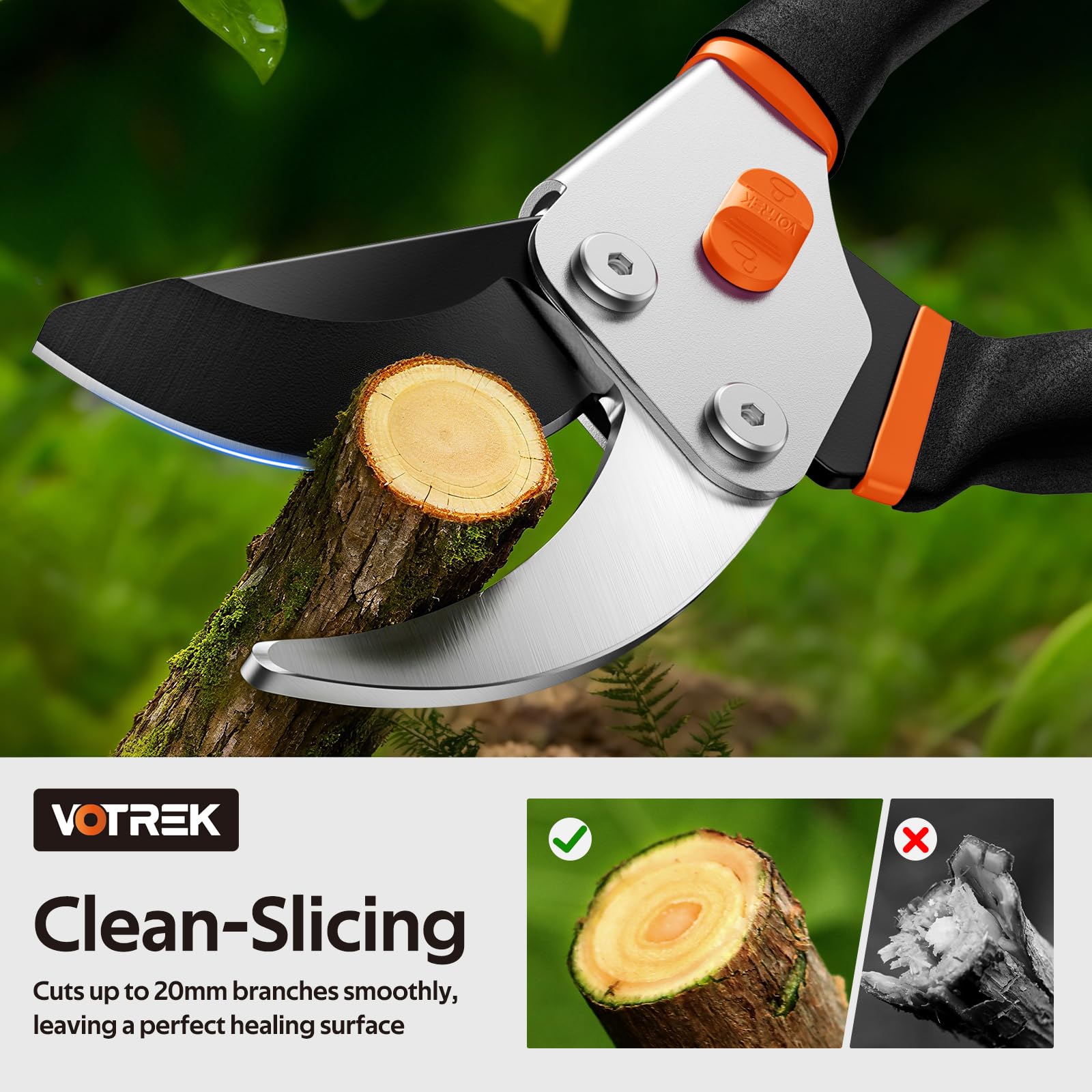 VOTREK® Bypass Garden Secateurs, 8.5" Professional Pruning Shears, Heavy Duty Hand Pruners Gardening Scissor for Fresh Branch Plant Flower Bonsai, 【SK5 Steel Blade】【Ergonomic Handle】【Built-in Spring】 - 5