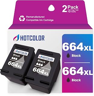 HOTCOLOR 664XL Ink Cartridge F6V30AB Work for HP 664 XL Black Ink for HP deskjet 1115 2136 3636 3836 4536 4676 Printer (2-Black)