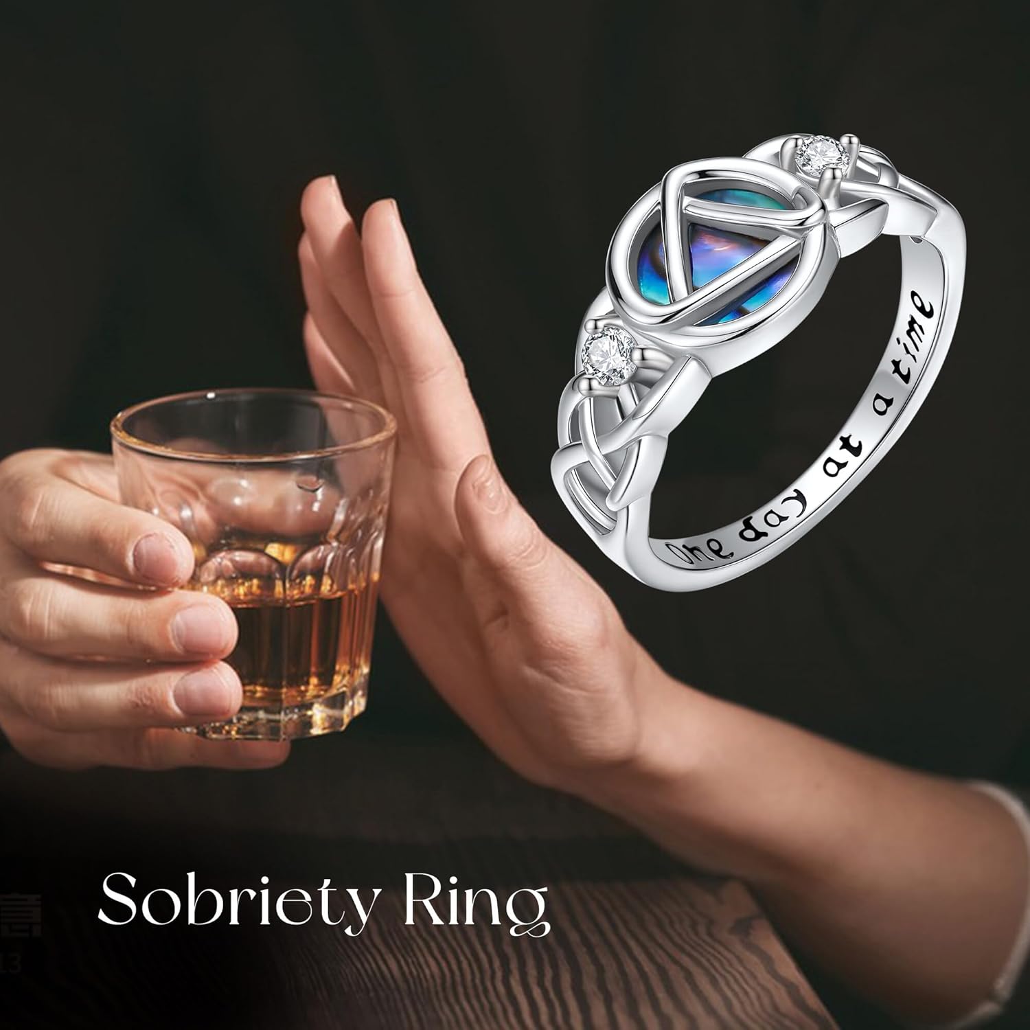 MONGAS AA Sober Gifts for Women Sterling Silver Sobriety Ring Alcoholics Anonymous Recovery Rings Sobriety Jewelry for Women Men - Image 6