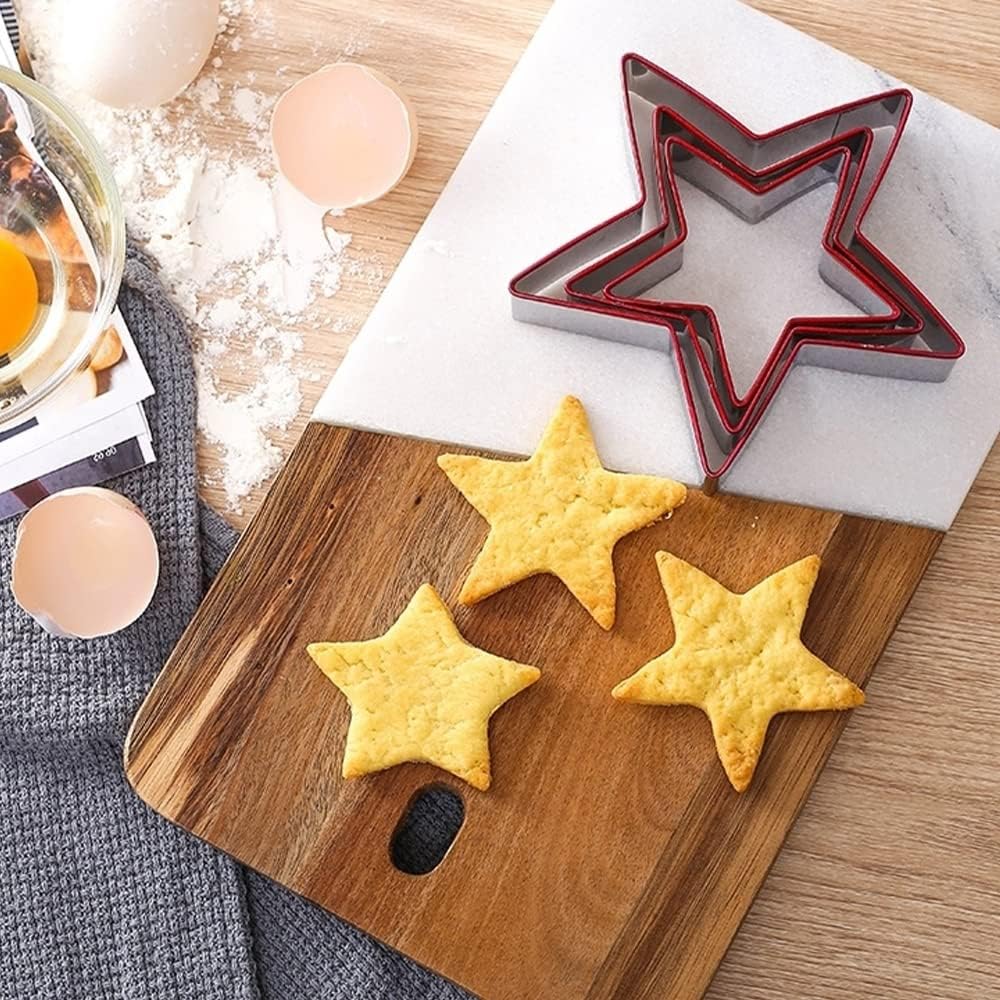 Star Cookie Cutter Set of 3 for Holiday Baking, Stainless Steel Star Shape