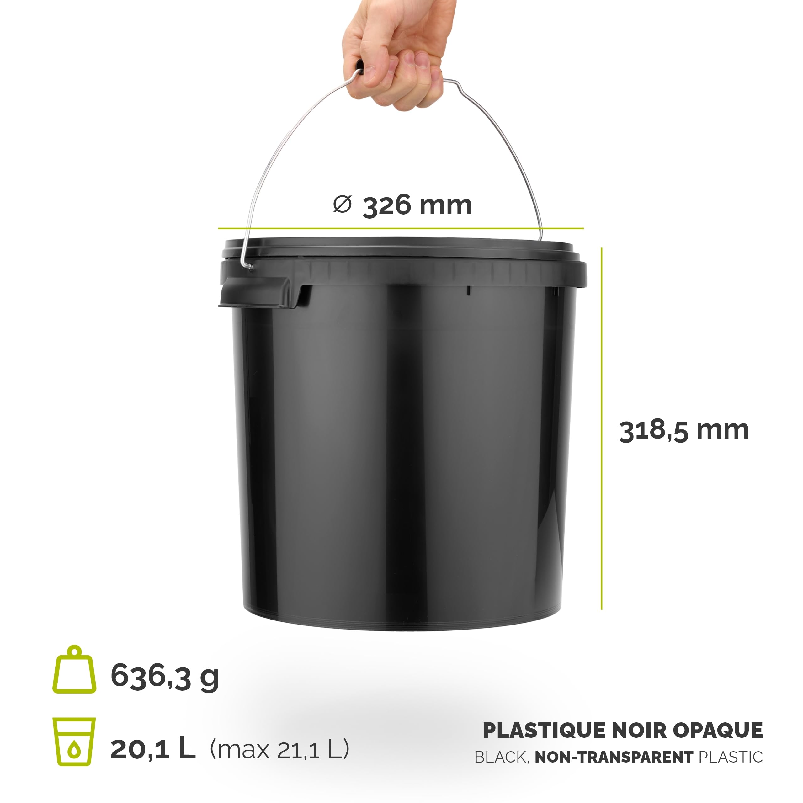 Garronda Seau avec Couvercle 20 L pour Le Stockage de Produits Alimentaires et Chimiques 5 Pièces Noir GD-0104