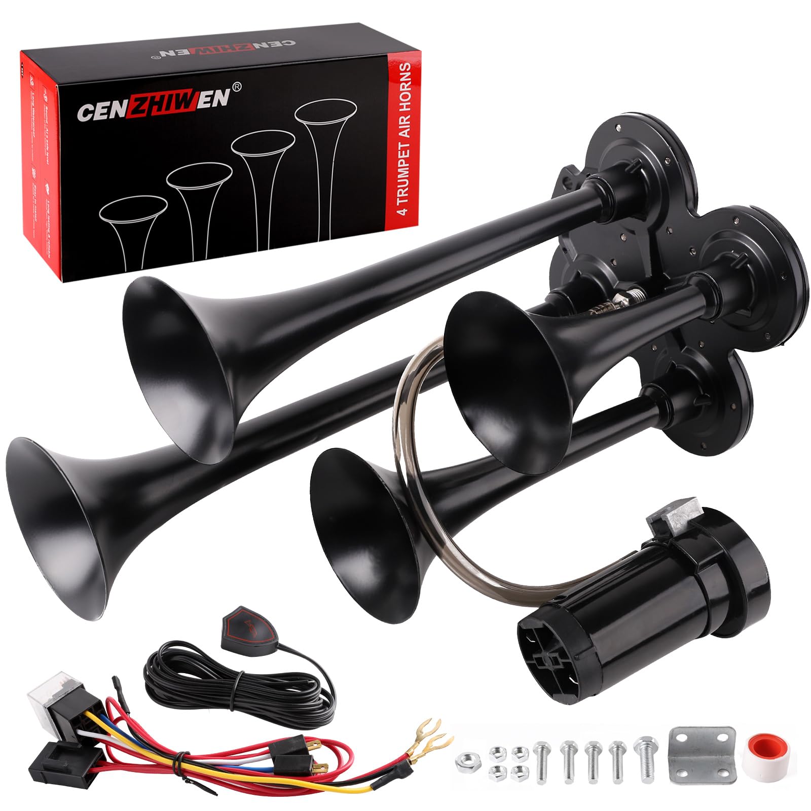 Bull Horn 4 Trumpet Train Horn Kit With 150 PSI Air Compressor For Car Truck Train 150DB E Train Horn For Truck - Foto 6