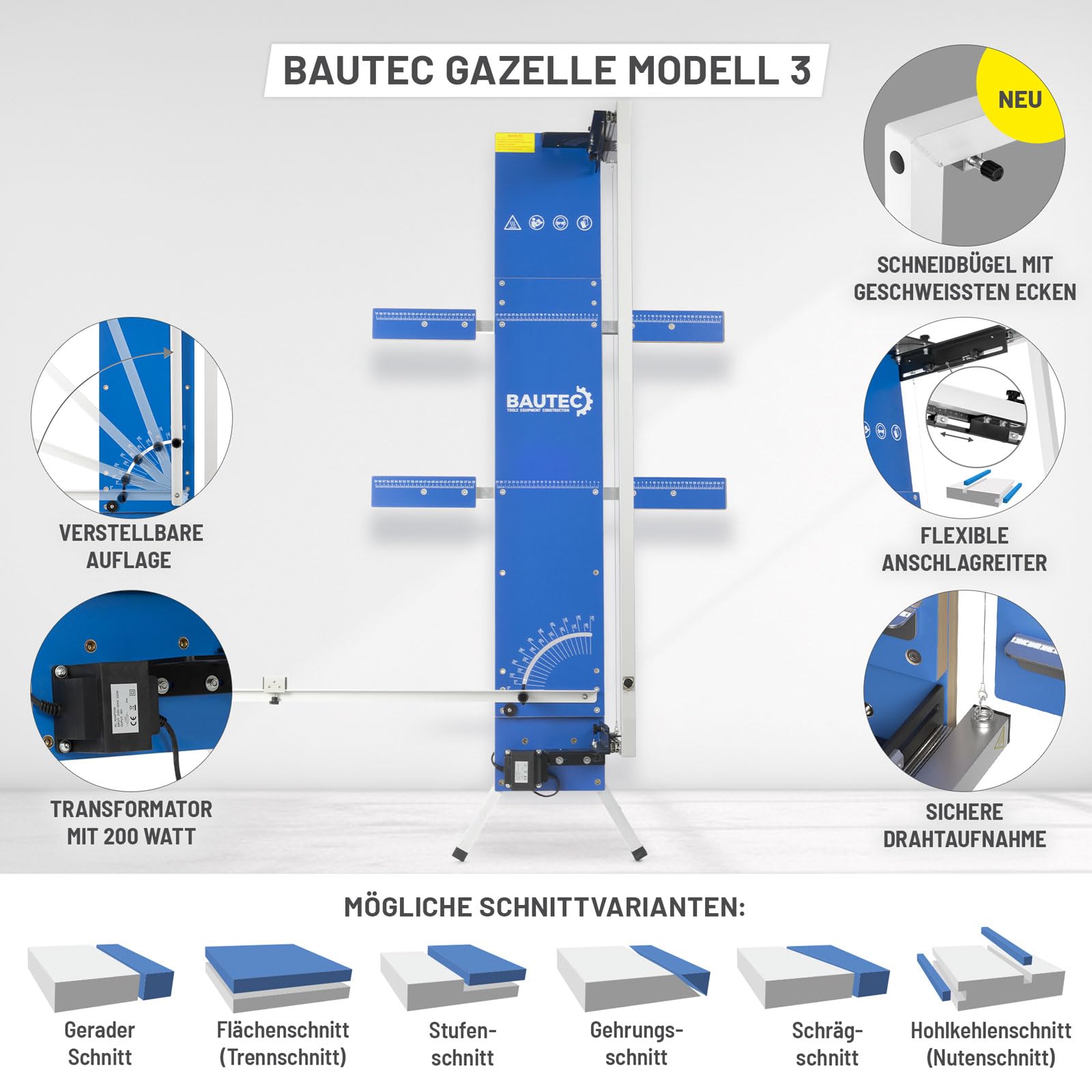 BAUTEC GAZELLE Modèle 3 Découpeuse de polystyrène 200 Watt 1.300mm
