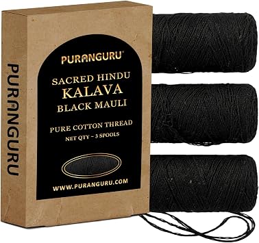 Handmade Black Kalava Moli Thread | 3 Spools x 50 Meters | Pure Cotton Kalawa Mauli | Nazar Battu Kala Dhaga | Nazar Suraksha Raksha Sutra | Holy Black Thread for Evil Eye Protection Anklet