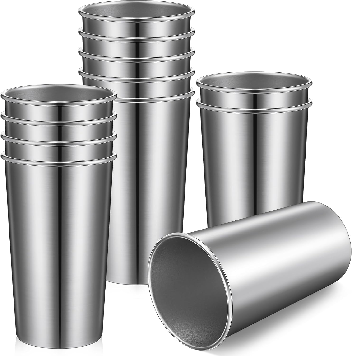 Bokon 12 Pack 20 oz Stainless Steel Cups Metal Cups Shatterproof Stacking Beer Pint Cups for International Coffee Day Bar Camping Restaurant Adults Travel Outdoor