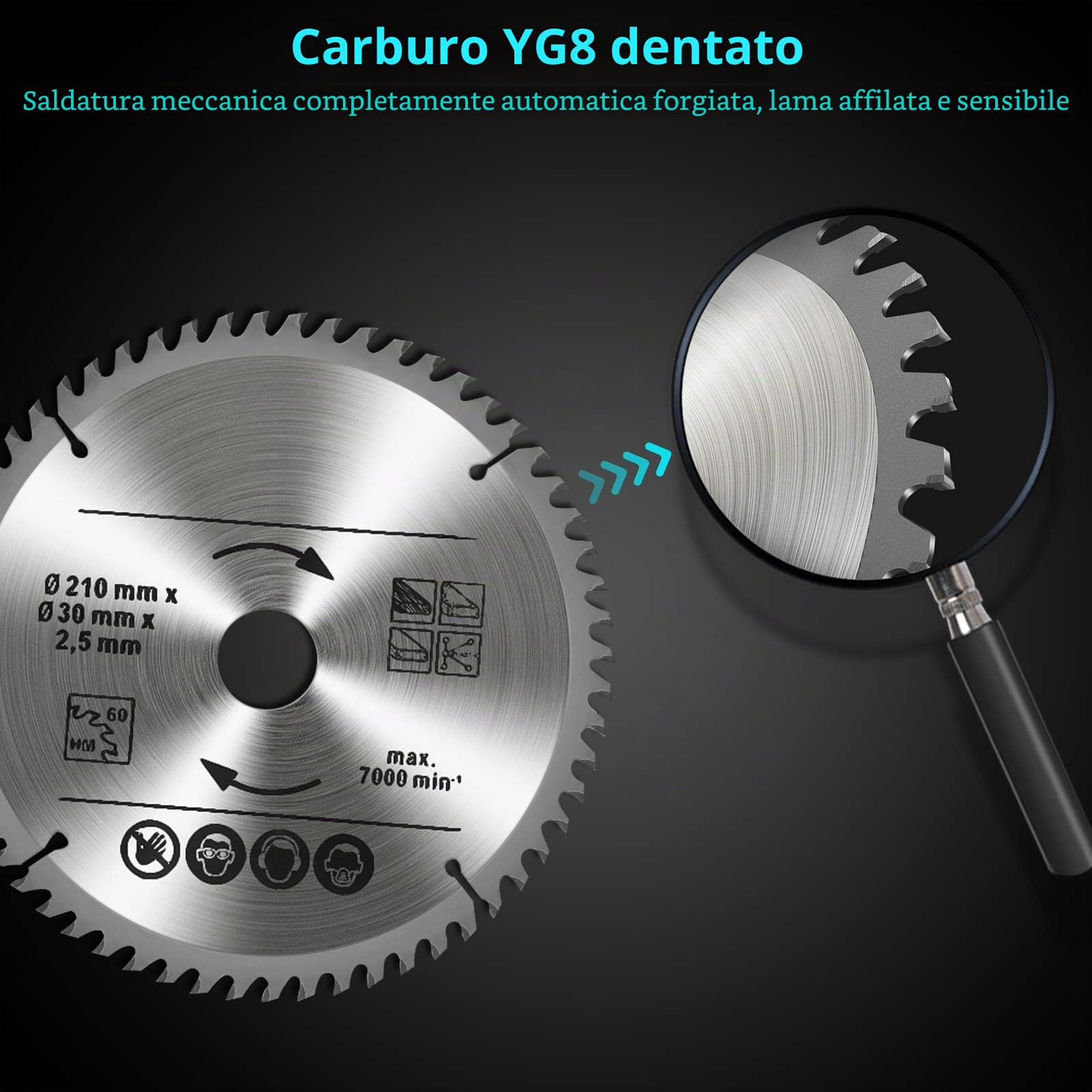 Lama per circolare 210 x 30 mm, lama per a denti in metallo duro 24 denti 48 denti 60 denti, per legno, plastica e metalli non ferrosi, accessorio professionale