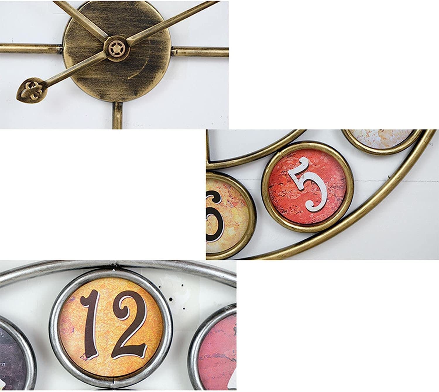 Outdoor Indoor Wanduhr, 24 Zoll / 60 cm große runde Gartenuhr, offene schmiedeeiserne wasserdichte Outdoor-Uhr Indoor Outdoor Dekoration