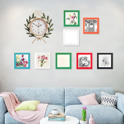 Miniatura 6 de Juego de 6 portarretratos de 10 x 10 pulgadas, para montaje en pared con membrana de plástico transparente, multicolor, no necesita clavos