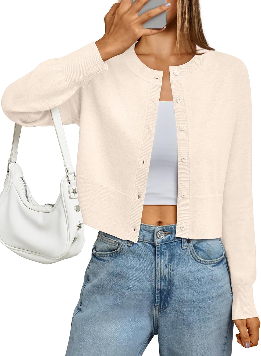 LILLUSORY Cropped Lightweight Cardigan Sweaters for Women Crew Neck Summer Clothes Fashion Spring Outfits 2026