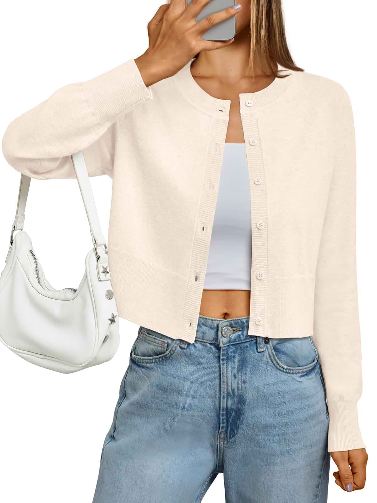 LILLUSORY Cropped Lightweight Cardigan Sweaters Women Crew Neck Summer Clothes,Fall Fashion Outfits,Y2k Fashion, Perfect for Church, Office