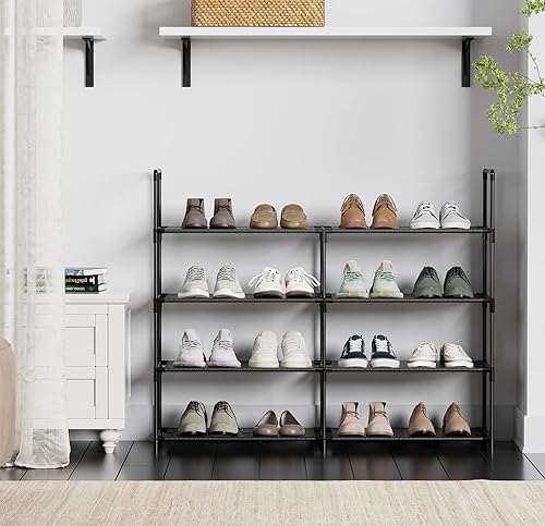 Miniatura 5 de FIDUCIAL HOME Zapatero organizador de 4 niveles, 16-20 pares, apilable, estante de almacenamiento de zapatos, duradero para entrada de armario,