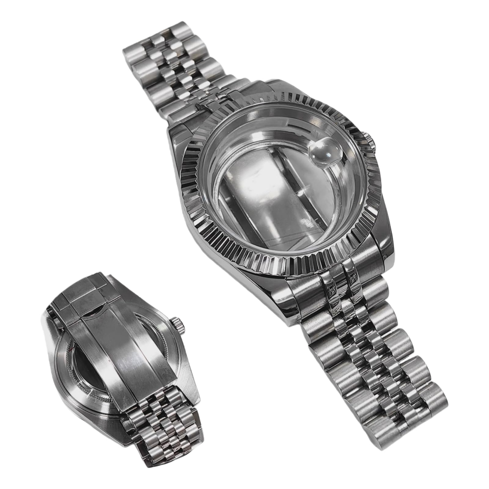 41mm Ersatz-Uhrengehäuse Kit mit Geriffelter Lünette und Armband, passend für 8285 Uhrwerk, Saphirglas Datumslupe für Rolex Datejust - 1