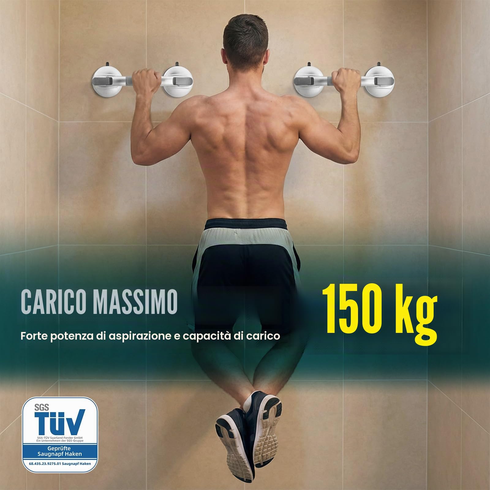 TAILI Maniglie a Ventosa per Bagno, MAX 150 KG, Doccia Maniglia Dotato di Ventose in Gomma Aggiornate, Maniglioni per Piastrelle Strutturate, Maniglie per Anziani, senza Foratura - Argento
