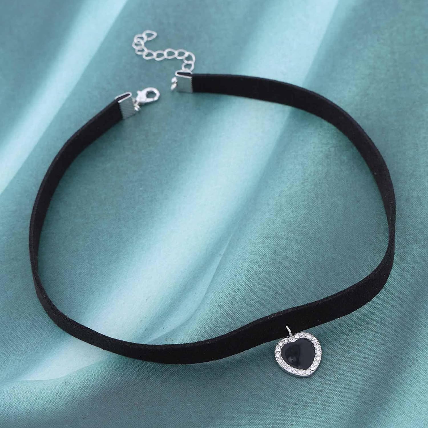 Bohemian Crystal Onyx Heart Pendant Necklace Black Ribbon Suede Choker Necklace Small Cz Heart Collar Necklaces Leather Velvet Collar Necklaces Jewelry for Women - Image 4