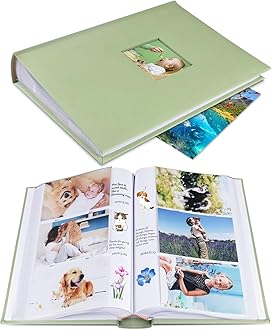 Photo Album 4x6 Hold 402 Photos with Memo Slip-in Pockets Photo Book, Linen Cover Picture Photo Albums with Writing Space for Wedding Family Baby Vacation Mother's Day Sage Green