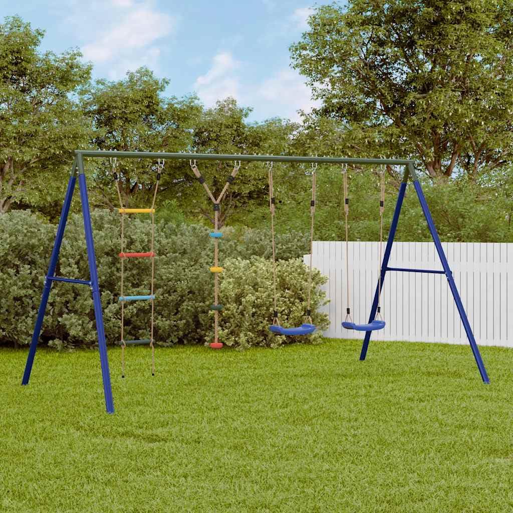 Schaukel-Set mit Schaukelsitzen Strickleiter Kletterschaukel aus lackiertem Stahl robustes Gestell 341x185x185 cm für Garten Kinderspielplatz Outdoor Spielspaß 3-10 Jahre