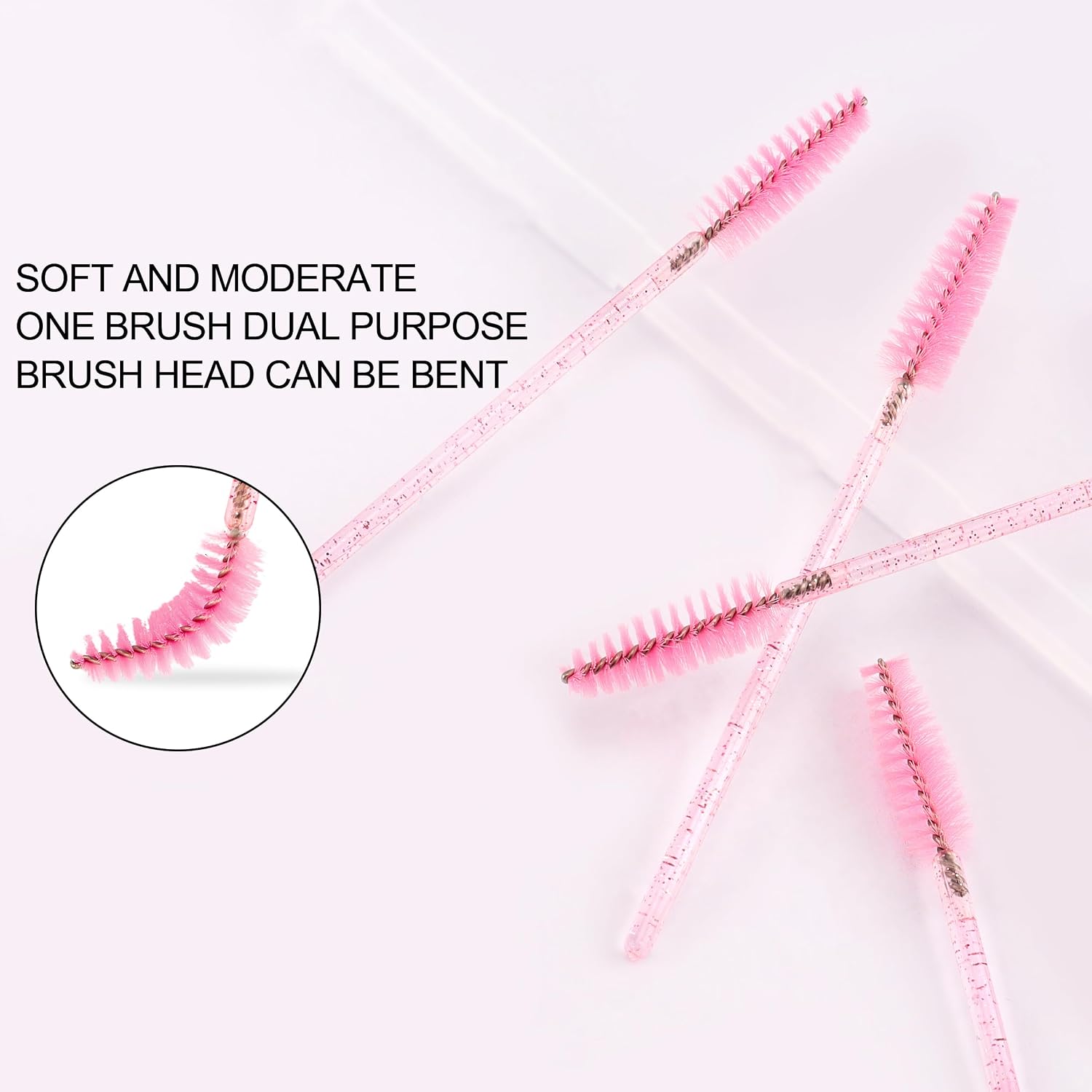 COCIDE 100Pcs Spoolies Pink Eyebrow Brush Eyelash Comb Lash Brushes Disposable Mascara Wands Lash Spoolie for Eyelash Extensions Supplies Makeup Applicators