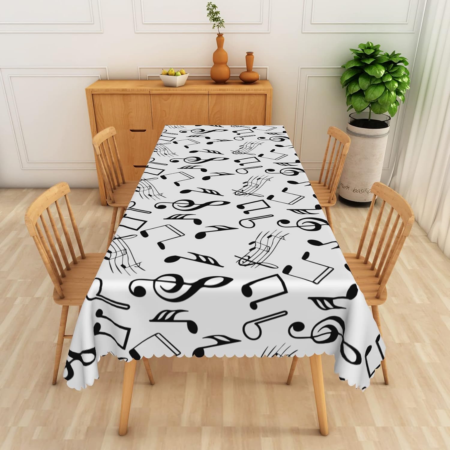 Music Note Rectangle Tablecloth 70x180 Inch Art Music Theme Party Black Musical Notes White Fabric Table Cloth Polyester Reusable Waterproof Table Cover for Musician Party Dining Room Decor image 2
