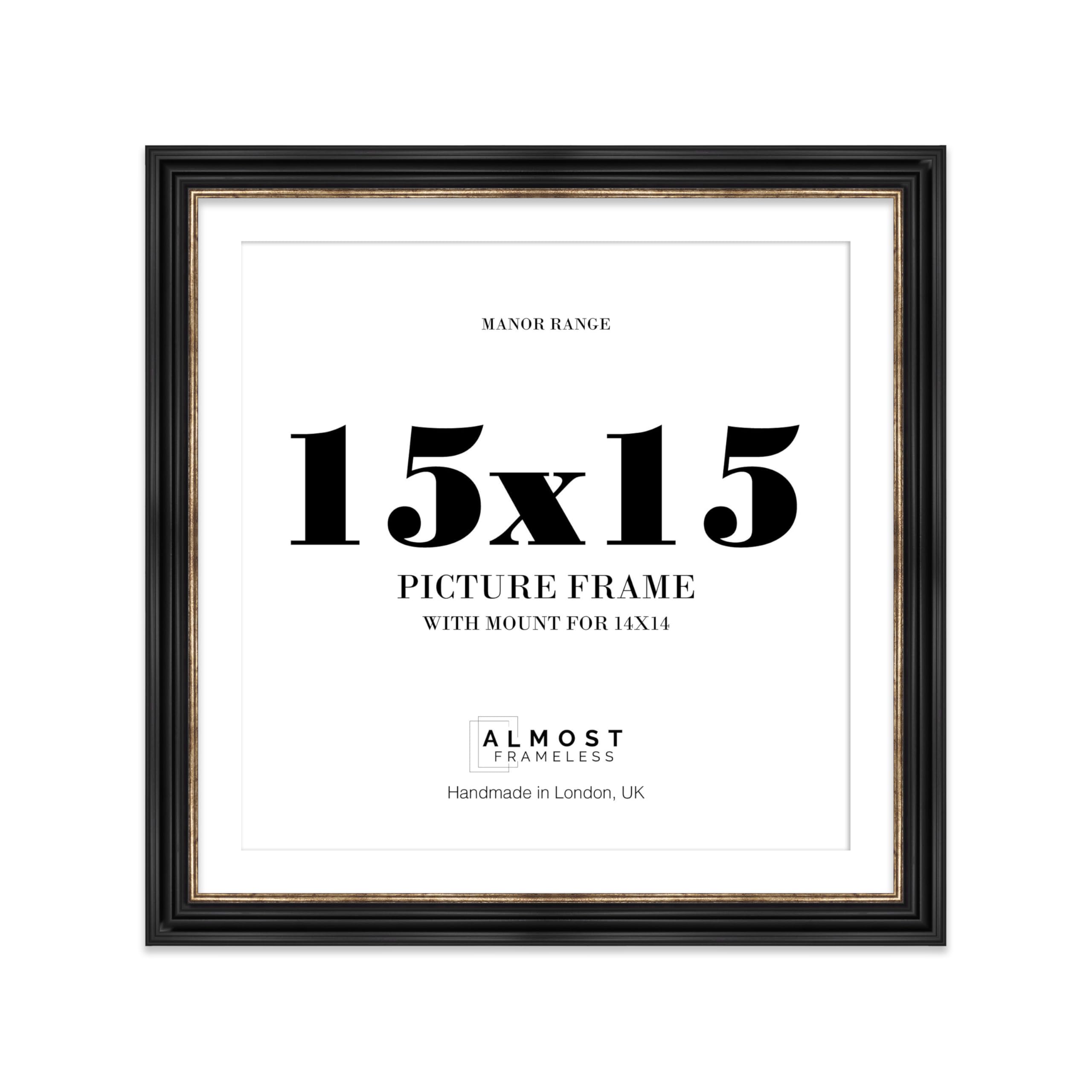 15x15 Black and Gold Picture Frame - 15x15 Square Frame with 14x14 Mount for 15x15/14x14 Pictures Classic Style Wall Art, 1 Pack