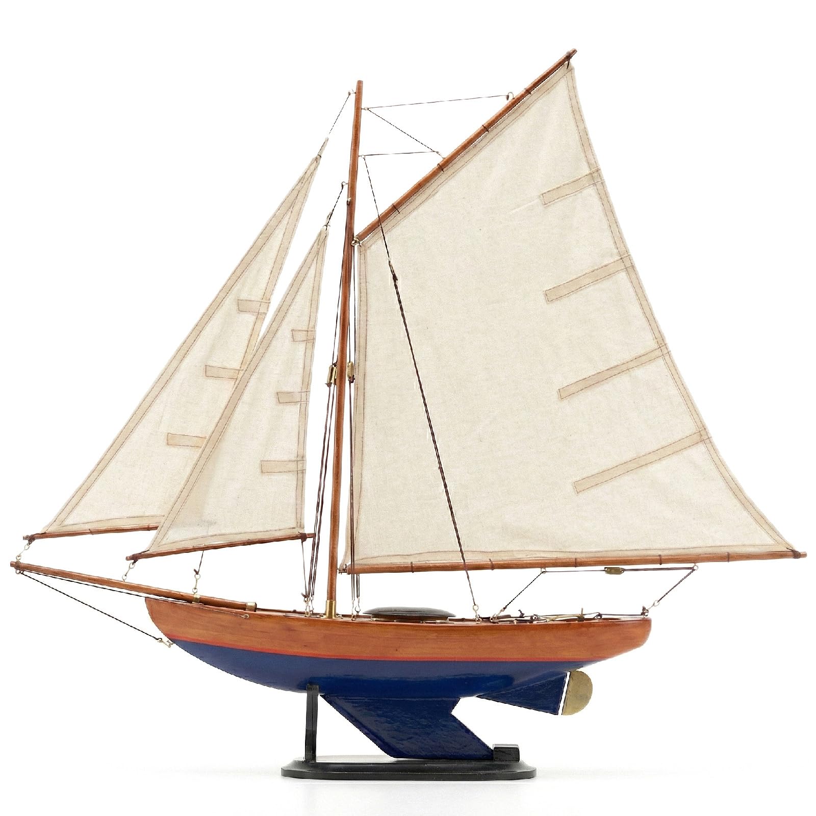 26" Wooden Sailboat Model Bermuda Sloop Handmade Nautical Modern Yacht Ship Home Decor (Blue)
