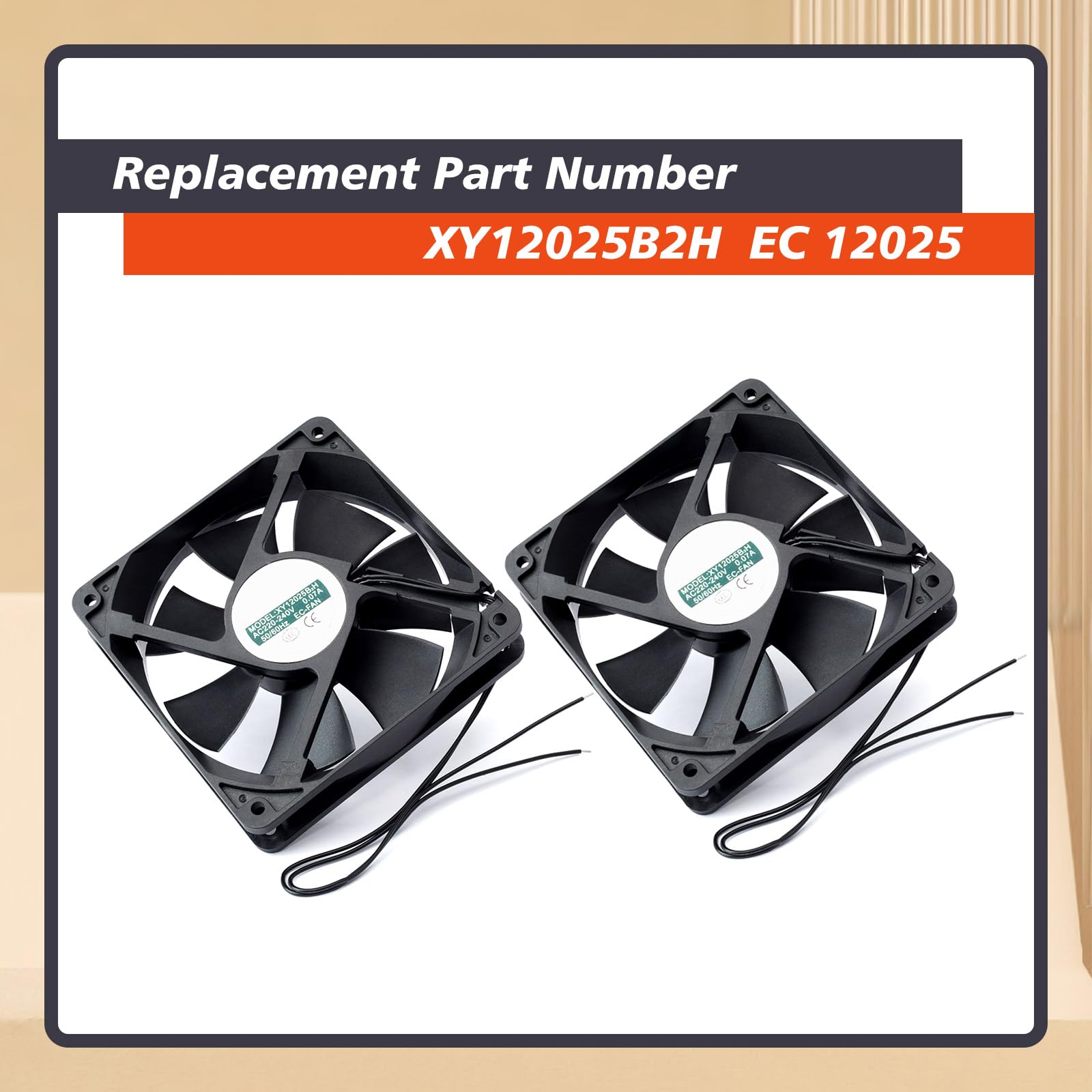 2 ventiladores de refrigeración EC 12025 de repuesto XY12025B2H para ventiladores de alto volumen de 220-240 V, caja de 120 mm, accesorios de plástico negro