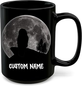 Personalized Northern Barred Owl Silhouette Coffee Mug 15oz Black - Spooky Moon Funny Ceramic Cup - Custom Pet Name Gifts for Owl Lovers