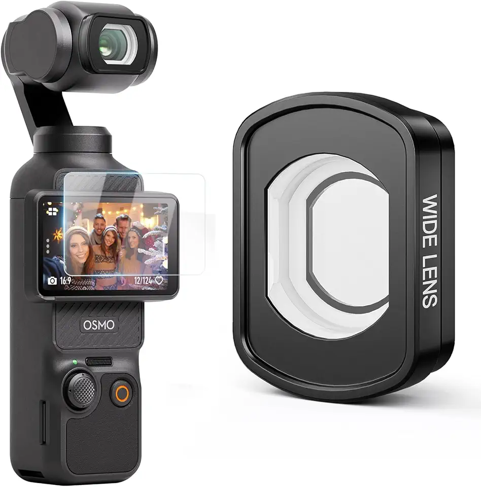 Lente grande angular magnética compatível com DJI Osmo Pocket 3, FOV expandido de 112°, moldura de vidro óptico HD/revestimento múltiplo/alumínio