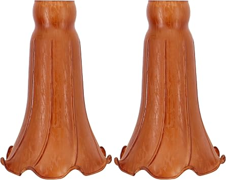 Lily Flower Glass Lampshade Replacement, 2 Pack,Tulip Style Table Floor Lamp Shade Replacement 4.2" x 4.2" x 6.7" Tea Color