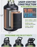 64 oz Insulated Water Bottle with Sleeve, Half Gallon Stainless Steel Tactical Water Jug Large Military Water Bottle with 3-IN-1 Pouch/3 Lids/Straw/Paracord Handle for Gym, Camping, Workout (Black)